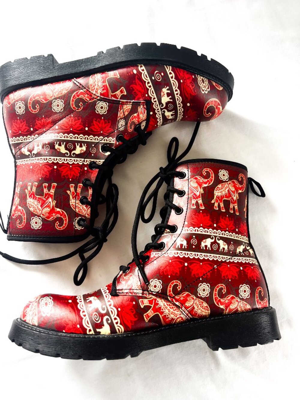 Mandela Elephant Lotus Print Boho Chunky Boots Size 8 - Picture 3 of 10